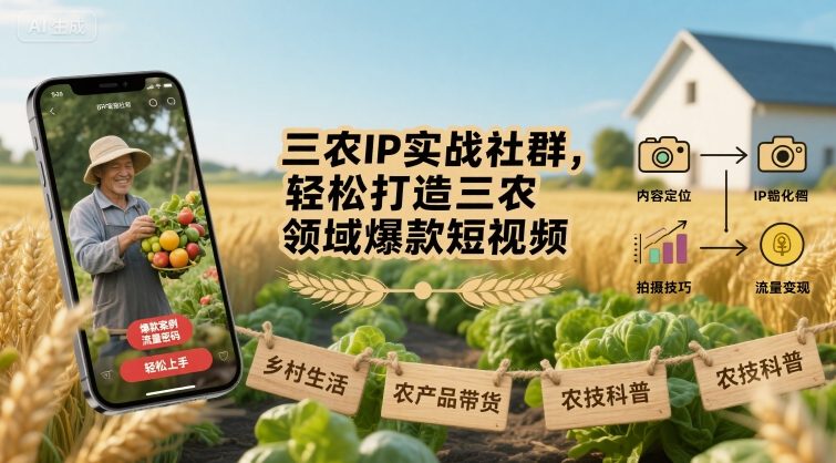 三农IP实战社群,轻松打造三农领域爆款短视频-云网创