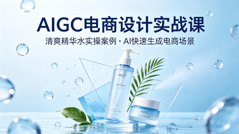 AIGC电商设计实战课,以清爽精华水为实操案例,教你用AI快速生成电商场景