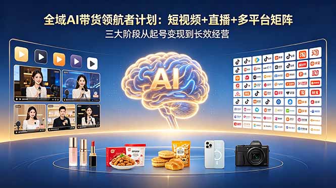 全域AI带货领航者计划:短视频+直播+多平台矩阵,三大阶段从起号变现到长效经营-云网创