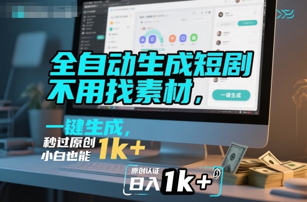 全自动生成短剧,不用找素材,不用剪辑,一键生成,秒过原创,小白也能轻松日入1k+【揭秘】-云网创