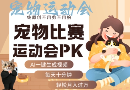 AI一键生成宠物比赛运动会PK视频，纯原创不用剪不用拍，每天十分钟，轻松月入过1W+-云网创