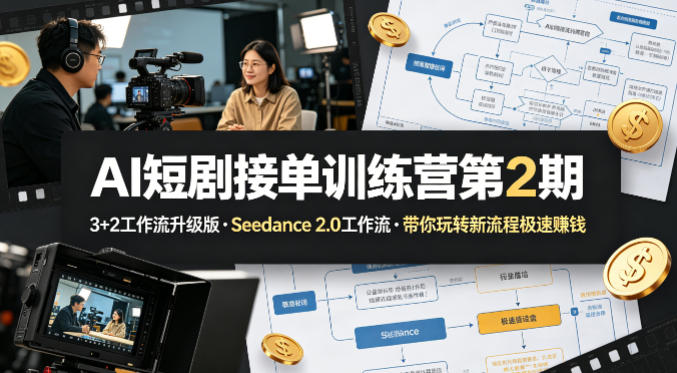 AI短剧接单训练营第2期，3+2工作流升级版，Seedance 2.0工作流，带你玩转新流程极速賺钱-云网创
