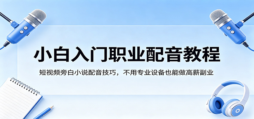 小白入门职业配音教程，短视频旁白小说配音技巧，不用专业设备也能做高薪副业-云网创