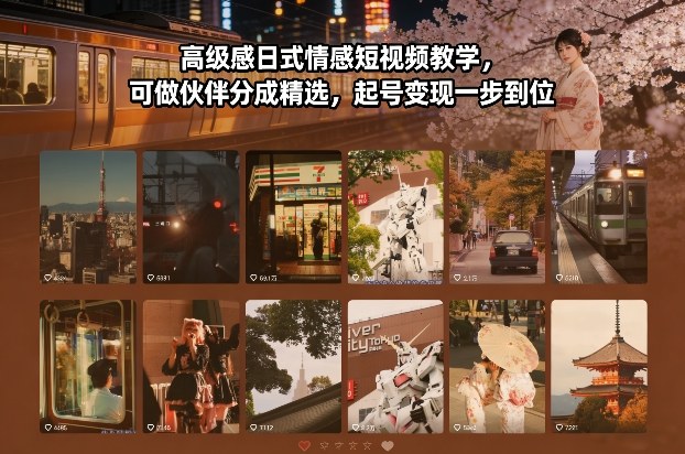 高级感日式情感短视频教学，可做伙伴分成精选，起号变现一步到位-云网创