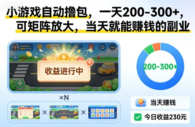 小游戏自动撸包,一天200-300+,可矩阵放大,当天就能賺钱的副业【揭秘】-云网创
