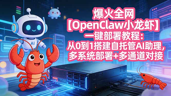 爆火全网【OpenClaw 小龙虾】一键部署教程:从0到1搭建自托管AI助理,多系统部署+多通道对接-云网创
