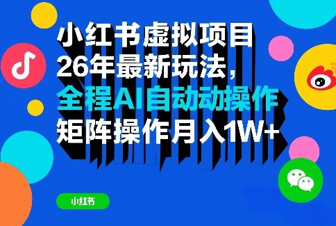小红书虚拟项目26年最新玩法，全程AI自动操作，矩阵操作月入1W＋【揭秘】-云网创