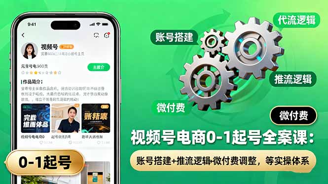视频号电商0-1起号全案课:账号搭建+推流逻辑+微付费调整,等实操体系-云网创