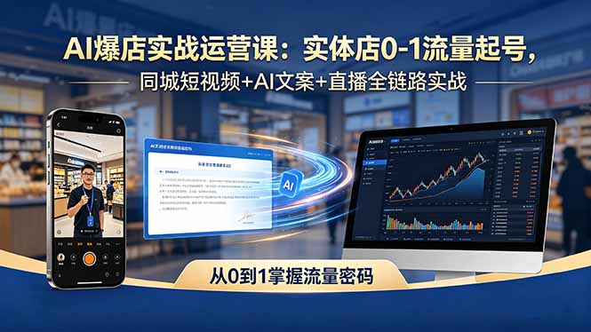 AI爆店实战运营课：实体店0-1流量起号，同城短视频+AI文案+直播全链路实战-云网创