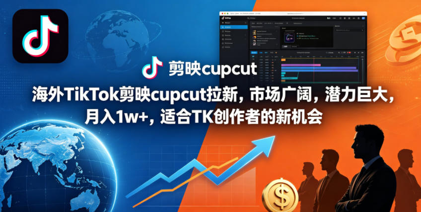 海外TikTok剪映cupcut拉新,市场广阔,潜力巨大,月入1w+,适合TK创作者的新机会-云网创