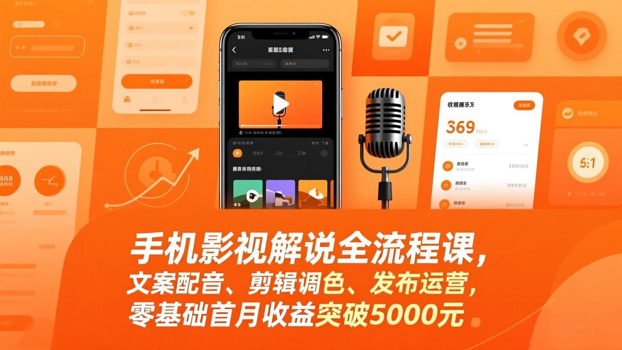 手机影视解说全流程课,文案配音、剪辑调色、发布运营,零基础首月收益突破5000元-云网创