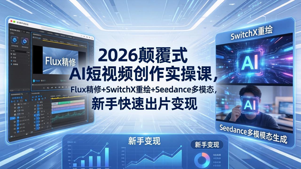 2026颠覆式 AI短视频创作课-5月更新，Flux精修+SwitchX重绘+Seedance多模态，新手快速出片变现-云网创