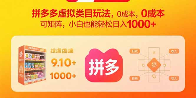 拼多多虚拟类目玩法，0成本，可矩阵，小白也能轻松日入1000+-云网创