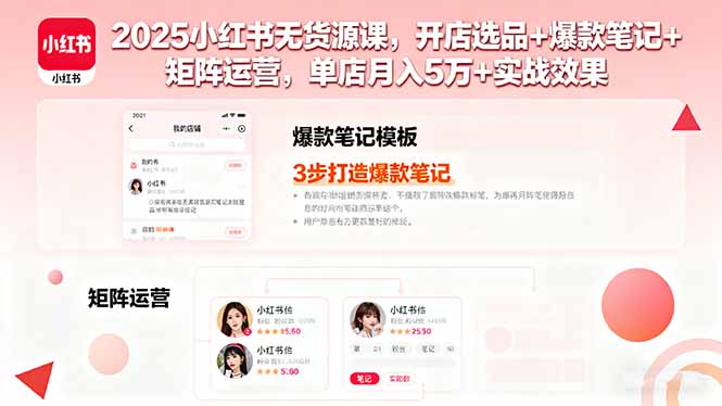 2025小红书无货源课，开店选品+爆款笔记+矩阵运营，单店月入5万+实战效果-云网创