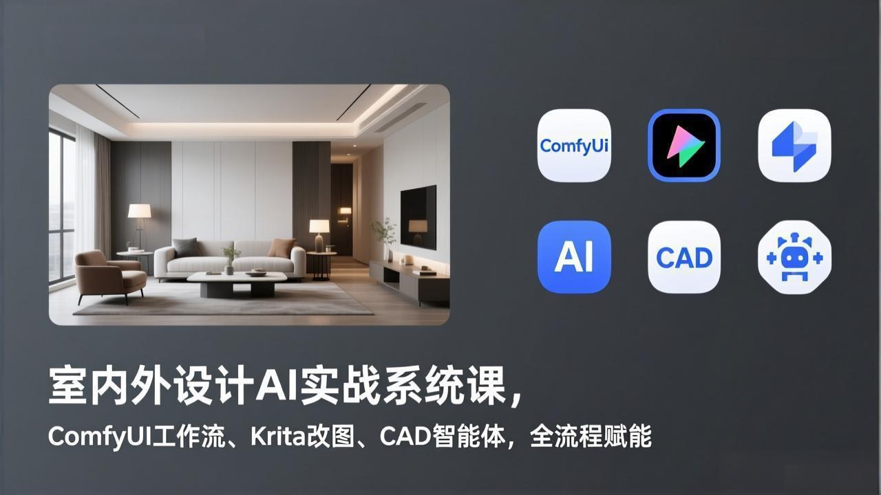 室内外设计AI实战系统课,ComfyUI工作流、Krita改图、CAD智能体,全流程赋能-云网创